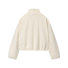 Full-Zip Mock Neck Plush Fleece Bomber Jacket