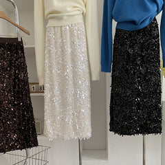 Shimmering Sequin-Embellished High-Waisted Midi Skirt