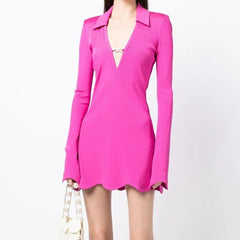 Vintage Hot Pink Deep V-Neck Dress