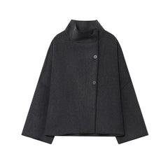 Asymmetric Mock-Neck Felted Wool-Blend Cape Jacket