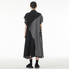 Wavy Striped Oversized Denim Vest Coat