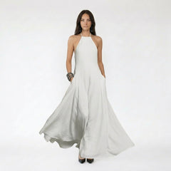 Halter Neck Backless Maxi Dress with Side Pockets