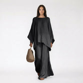 Oversized Batwing Tunic and Wide-Leg Linen Trouser Set