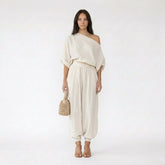 One-Shoulder Oversized Top and Harem Pant Two-Piece Set