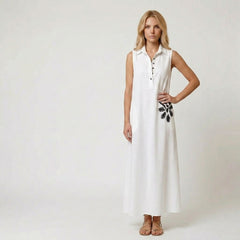 Sleeveless Maxi Shirt Dress with Floral Embroidery Detail