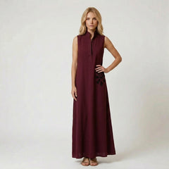 Sleeveless Maxi Shirt Dress with Floral Embroidery Detail