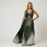 Sleeveless V-Neck Maxi Dress with Celtic Knot Graphic Print