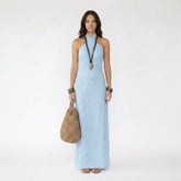 Criss-Cross Halter Neck Sleeveless Boho Maxi Dress