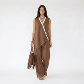Sleeveless Asymmetric Button-Front Tunic and Wide-Leg Pants Set