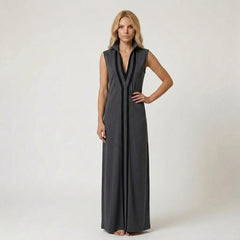 Sleeveless V-Neck Maxi Dress with Contrasting Vertical Stripes