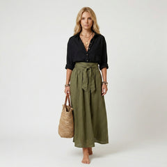 Button-Down Shirt and High-Waisted Tie-Front Maxi Skirt Set