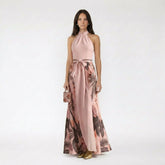 Halter Neck Tropical Floral Maxi Dress with Bow Waistband