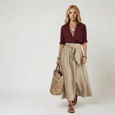 Button-Down Shirt and High-Waisted Tie-Front Maxi Skirt Set