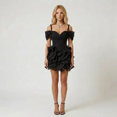 Off-the-Shoulder Corset Mini Dress with Ruffled Tiered Skirt