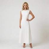 Sleeveless Maxi Dress with Faux Pearl Trimmed Neckline