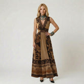 Boho V-Neck Geometric Print Sleeveless Maxi Dress