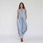 Sleeveless V-Neck Textured Gauze Oversized Dress