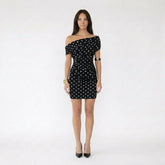 One-Shoulder Polka Dot Ruched Bodycon Mini Dress