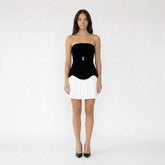 Strapless Two-Tone Pleated Hem Mini Dress