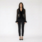 Long Sleeve Sheer Mesh Top with Faux Fur Trim
