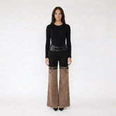 High-Waist Two-Tone Flared Trousers with Belted Thigh Detail