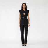 Sleeveless Criss-Cross Tailored Blazer Vest with Belt