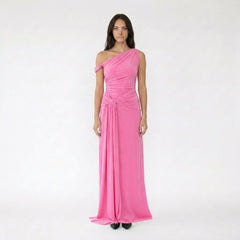 One-Shoulder Drape Waist Maxi Dress with Twisted Detail