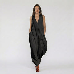 Sleeveless V-Neck Textured Gauze Oversized Dress