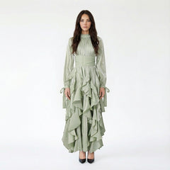 Elegant Ruffled Long Sleeve Gown