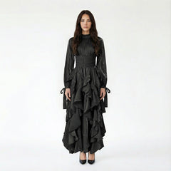 Elegant Ruffled Long Sleeve Gown