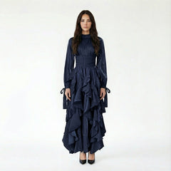 Elegant Ruffled Long Sleeve Gown