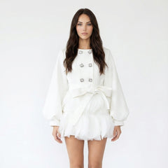 Feather Hem Puff Sleeve Mini Dress