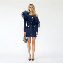 Tulle Ruffle Embellished Off Shoulder Blazer Dress