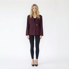 Buckled Waisted Notched Lapel Single Breasted Blazer