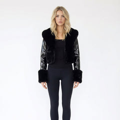 Cropped Faux Fur and Patent Jacket