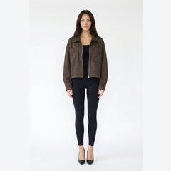 Suede Crop Zip-Up Pocket Workwear Jacket
