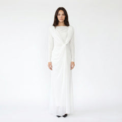 Splicing Long Sleeved Irregular Twisted Long Dress
