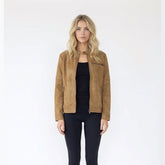Slim Fit Tan Suede Textured Racer Jacket
