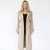 Collared Neck Long Sleeve Longline Trench Coat