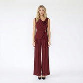 Satin Cowl Neck Top and Wide Leg Trousers Set