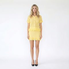 Cropped Fringe Hem Knit Cardigan and Skirt Set