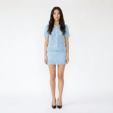 Cropped Fringe Hem Knit Cardigan and Skirt Set