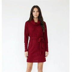 Cowl Neck Knit Mini Sweater Dress