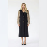 Contrast Faux Fur Sleeve Long Coat