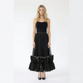 Pleated Tulle Maxi Skirt with Tiered Ruffle Hem