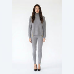 Asymmetric Zip Mock Neck Sweater and Leggings Knit Set