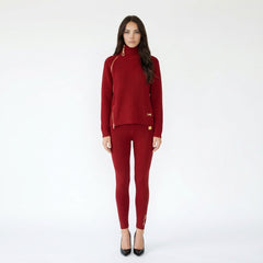 Asymmetric Zip Mock Neck Sweater and Leggings Knit Set