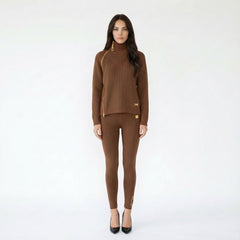 Asymmetric Zip Mock Neck Sweater and Leggings Knit Set