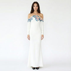 Embellished Cold-Shoulder Mermaid Gown with Sequin Detail