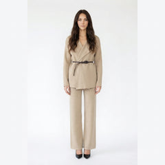 Belted Knit Cardigan and Wide-Leg Trousers Two-Piece Set